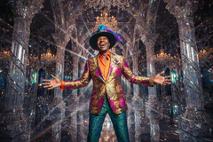 vibrant ecelectic billionaire male laughing in crystal palace